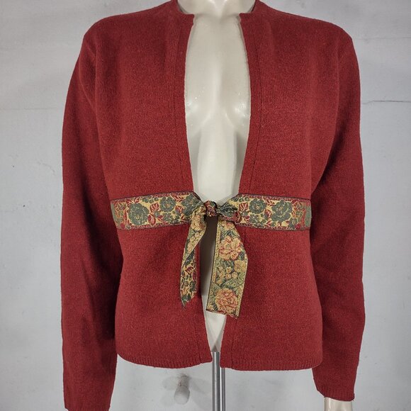 Sleeping on Snow burgundy dark red Lambswool blend belted cardigan ladies XL - Picture 1 of 7